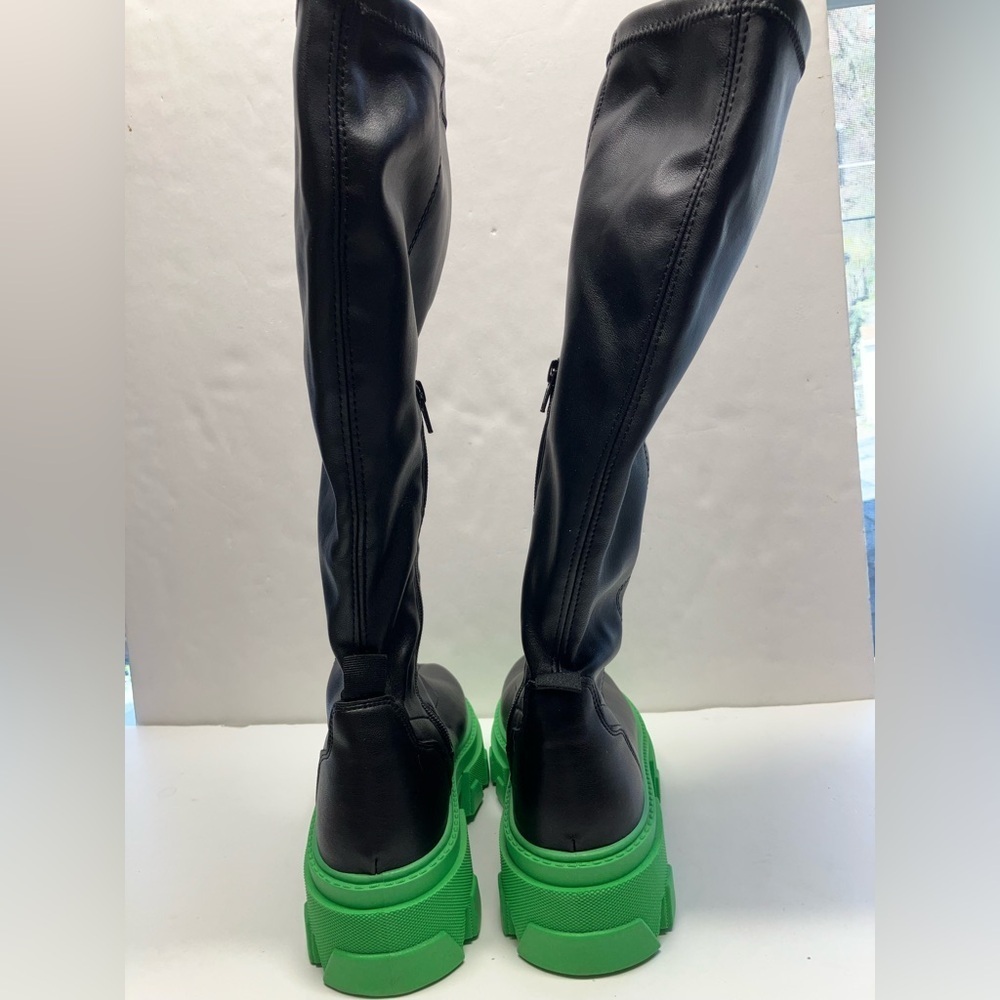 Topshop Tate Women’s Knee High Chunky Platform Boots, Size 7, Black/Green - Picture 3 of 9